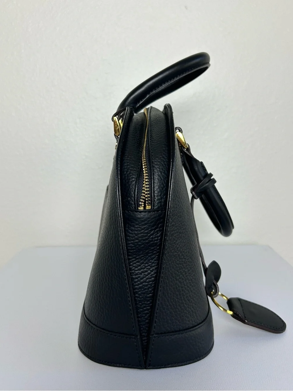 Courrèges Black Leather Dome Satchel Top Handle Bag w/ Strap